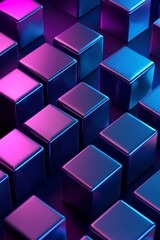 Fototapeta premium Cubes in different arrangement, dark blue and purple gradient color on a dark color background