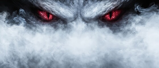  A cat's eyes up close with smoke in the foreground, backdrop held by red eyes..Or, for a more poetic touch:..Intense f