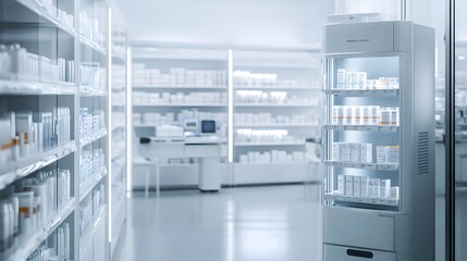 Pharmaceutical Shelves in Modern Hospital or Pharmacy Storage Room