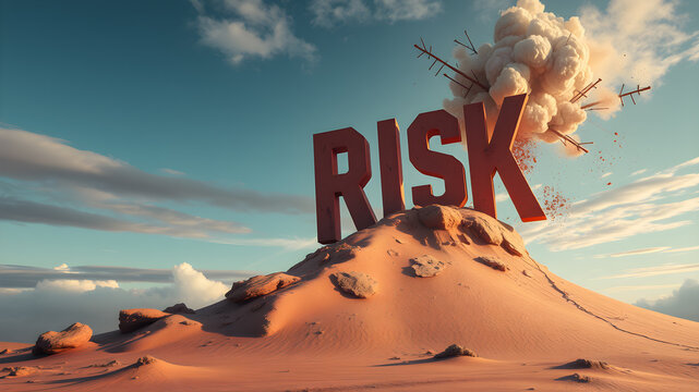 Concept risk taking, safety, challenge, concentration. Surreal adventure, epic scene decision to reach a goal.  AI generated image