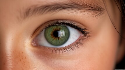 Obraz premium A tight shot of an eye reveals a green eyeball centrally positioned within the iris