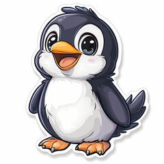Obraz premium Animal stickers with a Cute cartoon baby penguin on a white background