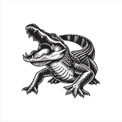 Naklejka premium Alligator Silhouette Clipart Design - Alligator Vector illustration in black and white