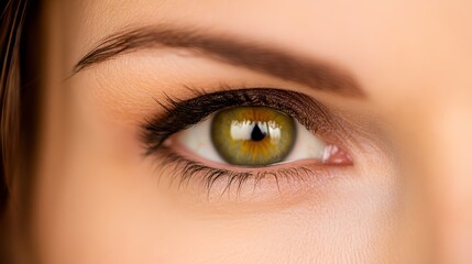 Obraz premium A detailed shot of an eye adorned with green and yellow eye shadow on its left side