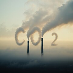 Fototapeta premium The letters CO2 in the sky are created from smoke from factory chimneys.