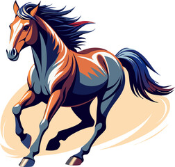 A vibrant illustration of a galloping horse, capturing its powerful movement and energy. Perfect for adding a touch of wildness and freedom to your designs.