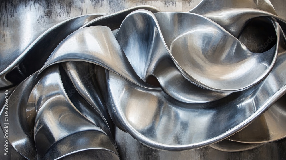 Poster flowing metallic shapes in an intricate abstract, capturing sophistication and complexity for art en