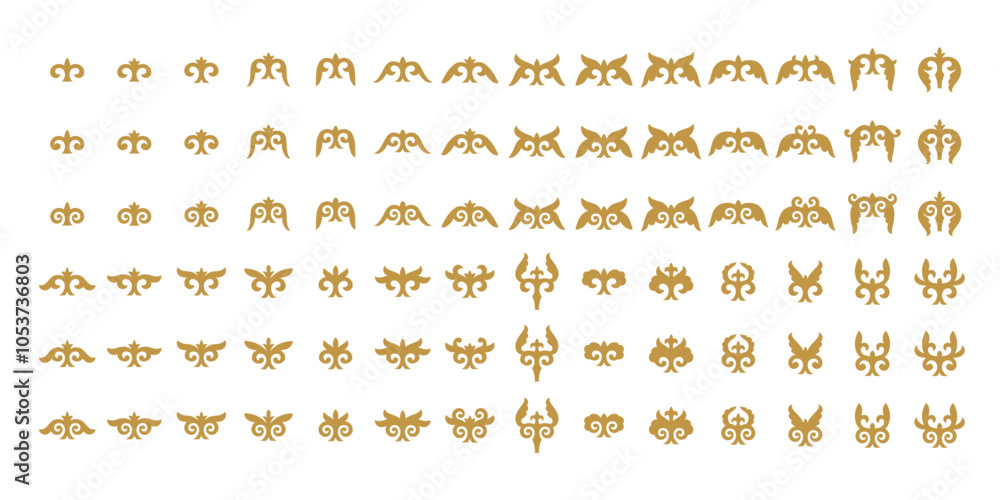 Poster vector set of different gold ornaments in kazakh style isolated on a white background. elements of t