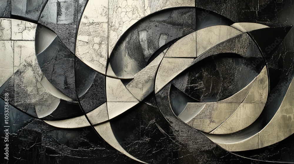 Poster smooth, intricate metallic shapes in abstract design, symbolizing elegance and depth for modern art 