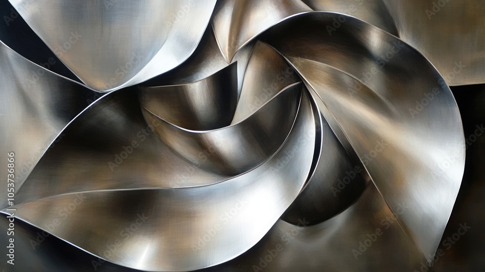 Poster smooth metallic forms in an abstract composition, capturing elegant complexity, perfect for modern a