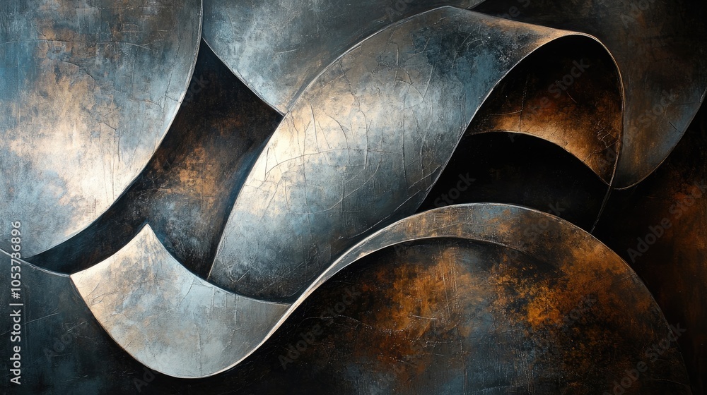 Poster smooth metallic forms in an abstract composition, capturing elegant complexity, perfect for modern a