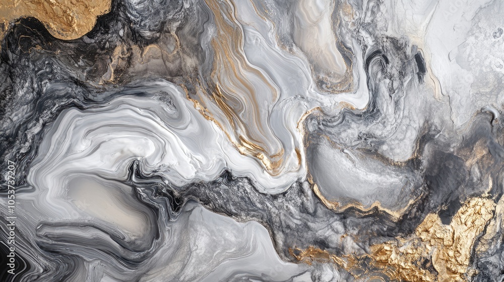Poster abstract flowing metallic shapes with intricate details, capturing elegance and complexity for moder