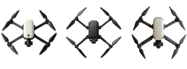 advanced drone set - showcasing sleek designs and cutting-edge technology. Isolated on transparent white background, png