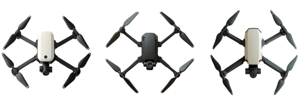 advanced drone set - showcasing sleek designs and cutting-edge technology. Isolated on transparent white background, png