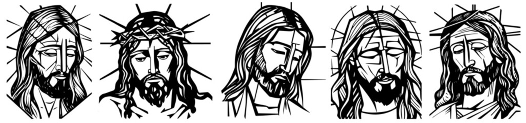 collection of Jesus Christ depictions vector sketch