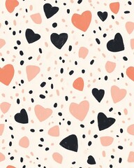 Fototapeta premium Seamless pattern tiny heart shapes in hand-drawn styles, scattered in irregular patterns on a soft pastel background 