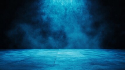 Abstract scene with dark wall, smoky floor, blue lighting Use cool palette 
