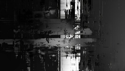 Fototapeta premium Abstract Black and White Glitch Art with Lines and Texture