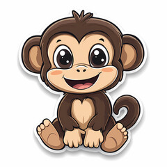 Fototapeta premium Animal stickers with a Cute cartoon monkey on a white background