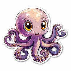 Animal stickers with a Cute cartoon octopus on a white background