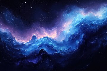 Fototapeta premium Abstract blue and purple nebula with stars in space.