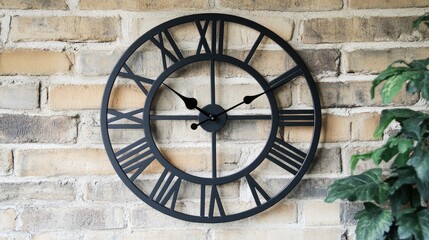 Obraz premium Elegant Black Wall Clock on Brick Background