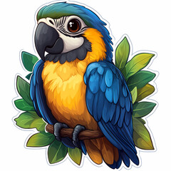 Fototapeta premium Animal stickers with a Cute cartoon parrot on a white background