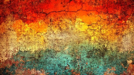 Obraz premium A grungy backdrop of orange, yellow, and green; bottom bears a red and yellow stripe