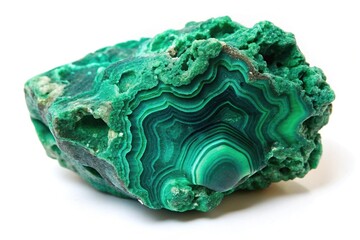 Obraz premium Raw malachite mineral rock specimen isolated on white background copper ore