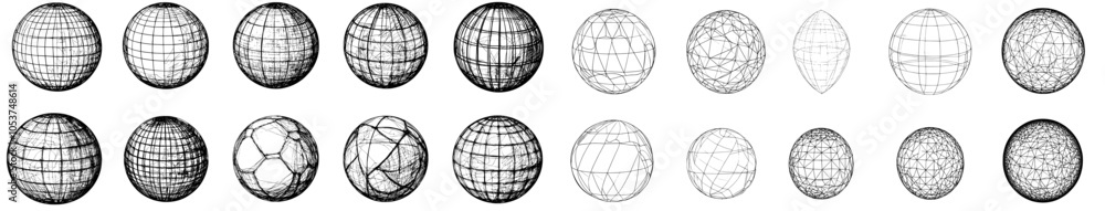 Poster sphere grid spheres with stripes, geometry globe grid, latitude and longitude line grid. spherical g