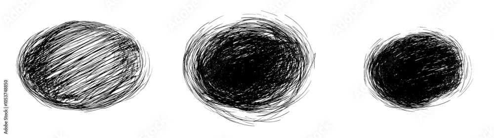 Poster hand-drawn ovals and circles isolated on white. ovals with varying widths. highlight circle frames. 