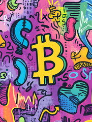 Obraz premium dollar production, coins, stock graphs, and Bitcoin in various creative graphic styles