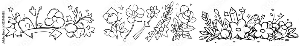 Poster the sketch element line set has an abstract nature element decoration graphic icon set. it consists 