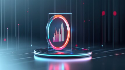 modern digital display showcasing financial data analytics with vibrant colors and sleek design. glowing circular frame highlights data visualization, creating futuristic atmosphere