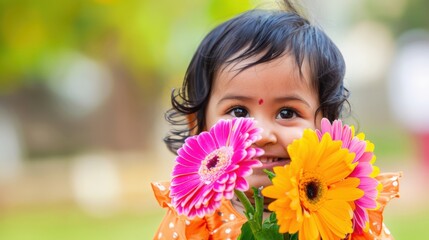 little girl with flowers