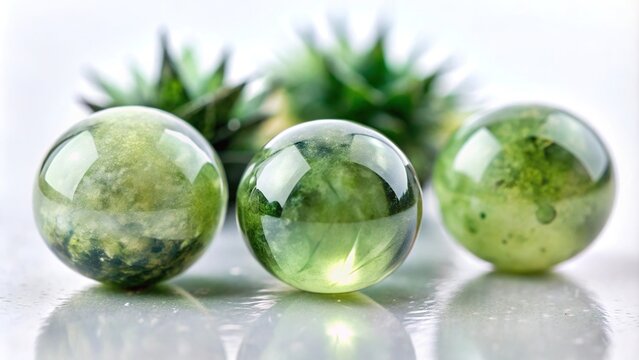 Realistic green prehnite and epidote mineral specimen on white background macro isolated