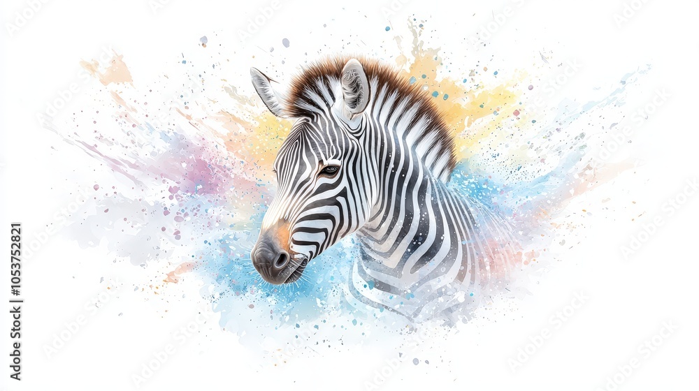 Poster zebra portrait in stylized black-and-white, emphasizing the striping pattern and texture with a pain