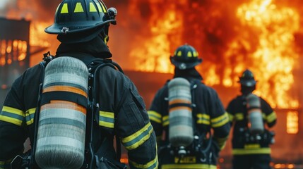 Obraz premium Team of Firefighters Bravely Battling an Intense Blaze in a Factory Building Working Together to Extinguish the Flames and Minimize Damage and Destruction