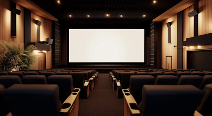 Cinema with white blank screen for mockup