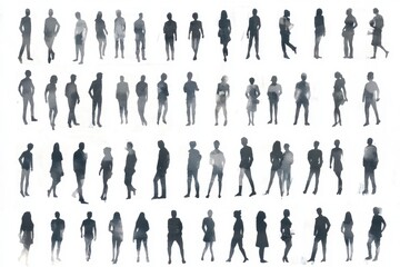 Diverse Collection of Watercolor People Pictograms in Black for Icons on White Background