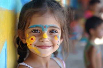 Little girl smiling with paint on her face