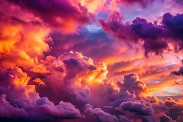 Red and violet clouds on evening sky macro