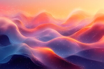Abstract colorful wavy background with glowing particles.