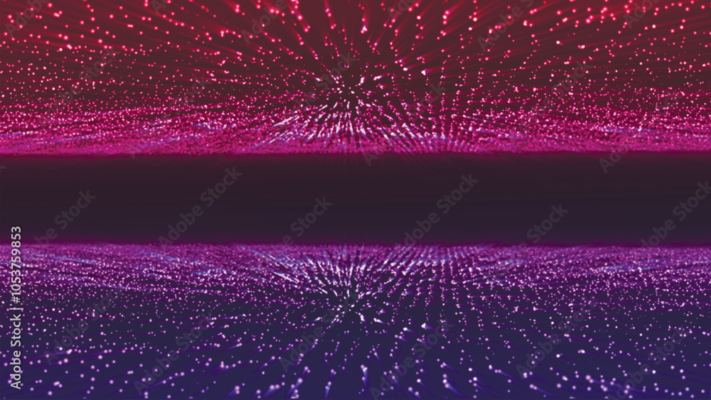 Poster abstract wave of glowing dots. dynamic wave of bright particles. futuristic background for presentat