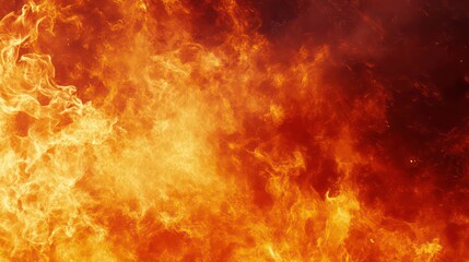 Close-up shot of intense flames burning with bright orange and yellow colors against a dark background.
