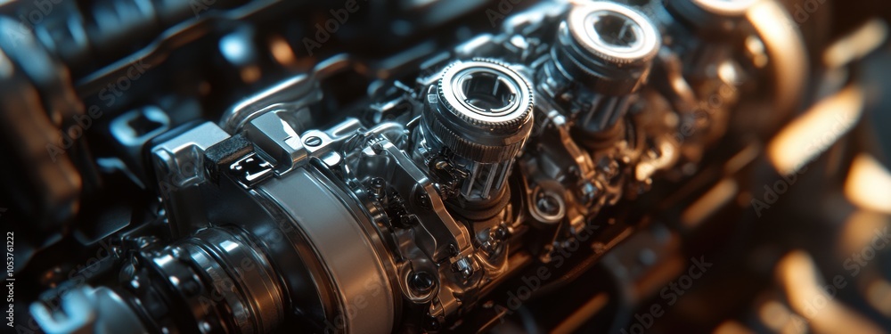 Poster intricate engine assembly, revealing complex mechanical parts and craftsmanship in a striking close-
