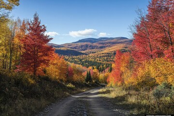 Fototapeta premium Mountain road winding through autumn foliage. Generative AI
