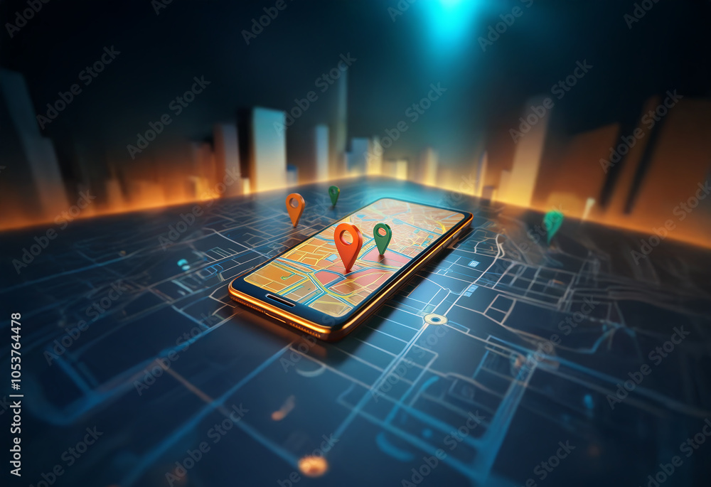 Leinwandbilder a smartphone displaying a map with multiple location pins.