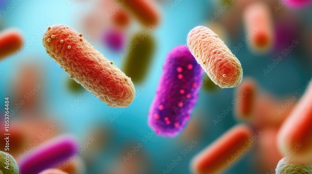 Poster microscopic view of bacteria and other microorganisms on a commonly used and rarely washed kitchen t