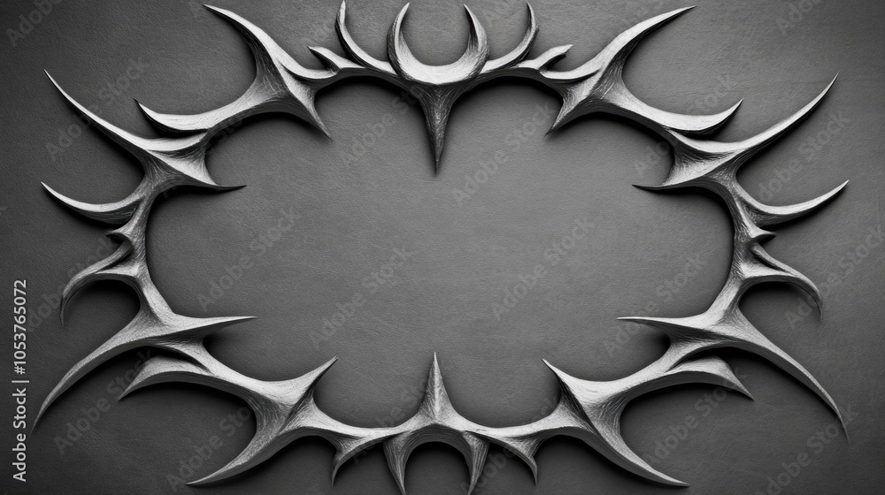 Poster intricate metallic frame with sharp, thorn-like edges on a dark textured background, ai
